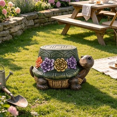 Kodotan sofa "13.7"" Sculptures Garden Statues, Turtle Stool Garden Statue, Magnesium Oxide Stone Composite Outdoor Stool Decor for Yard Patio"