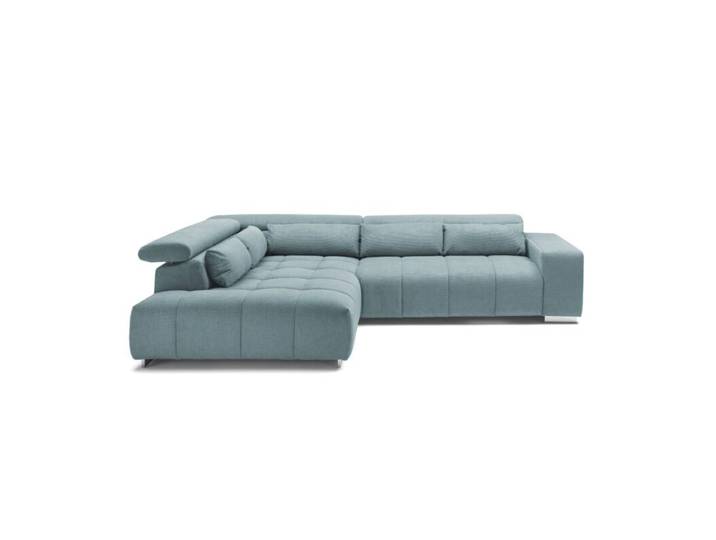 Trendstore Christel Ecksofa wahlweise mit Hocker - Chenille Boston blau - inkl. Hocker - links manuelle Kopfteilverstellung Modern