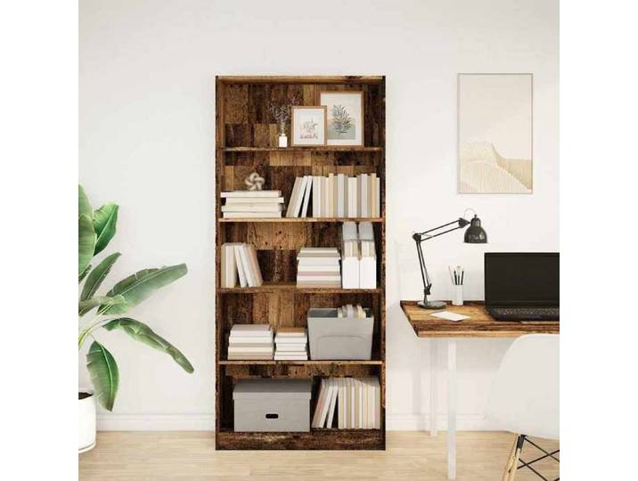 92789 Etagère bibliothèque - MEUBLECHIC - avec stockage - Pour salon - vieux bois 80x24x176 cm bois d'ingénierie Printemps/été