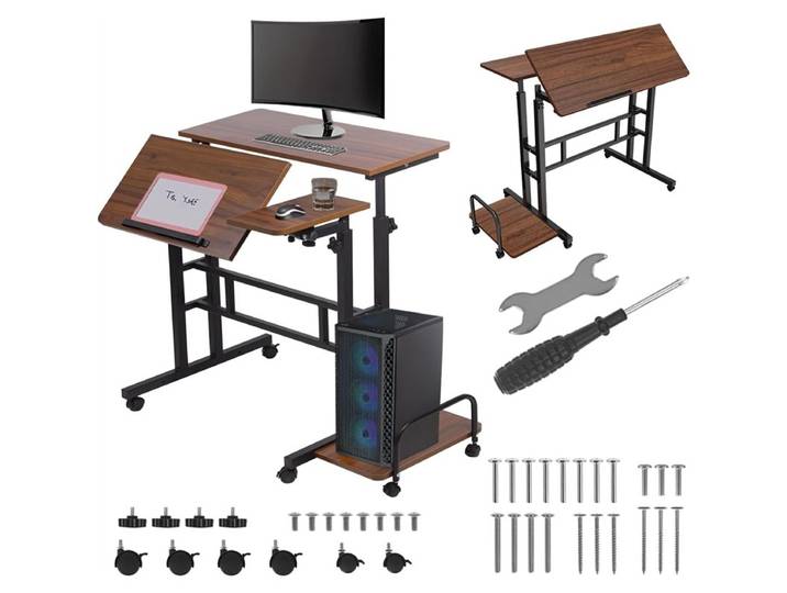 Maclean Mobile Laptop Desk\, Black\, 80x60cm\, 50kg Max\, Reg. Height 67-115cm\, Mc-124 B