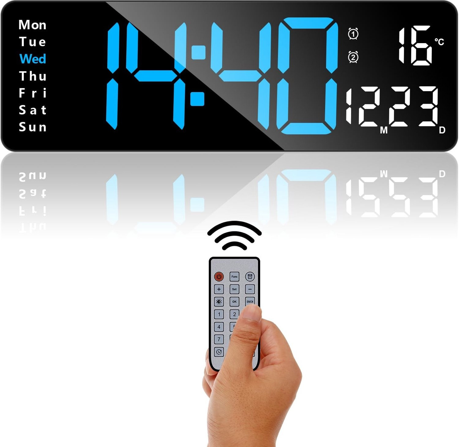 Digitale Wandklok met Afstandsbediening, Alarm en Temperatuur, 33 cm