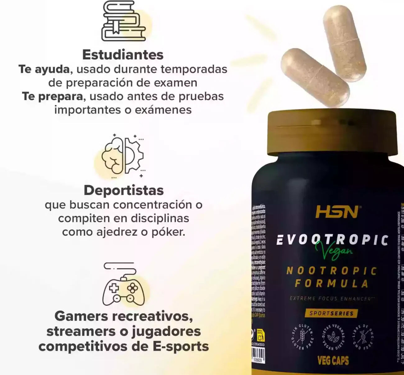 HSN Evootropic - 120 veg caps - Concentración y memoria - Cápsulas Vegetales - 120  Servicios