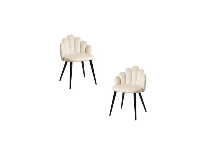 2er Set Hand Samt Stühle mit Schwarzen Beinen - Beige
