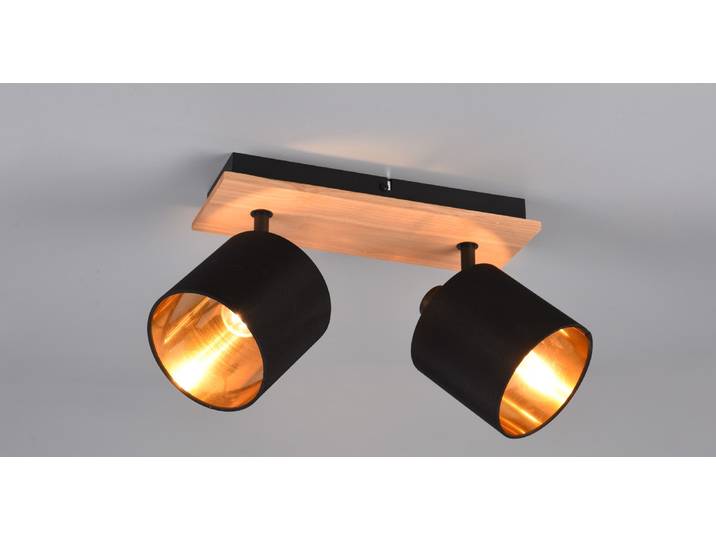 Reality Leuchten Strahler Tommy R81332030, Metall Schwarz matt, Holzdekor, Stoff