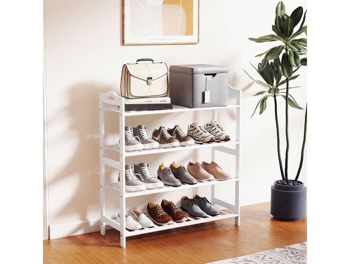 HOMCOM Étagère Chaussures Bambou 12 Paires Blanc