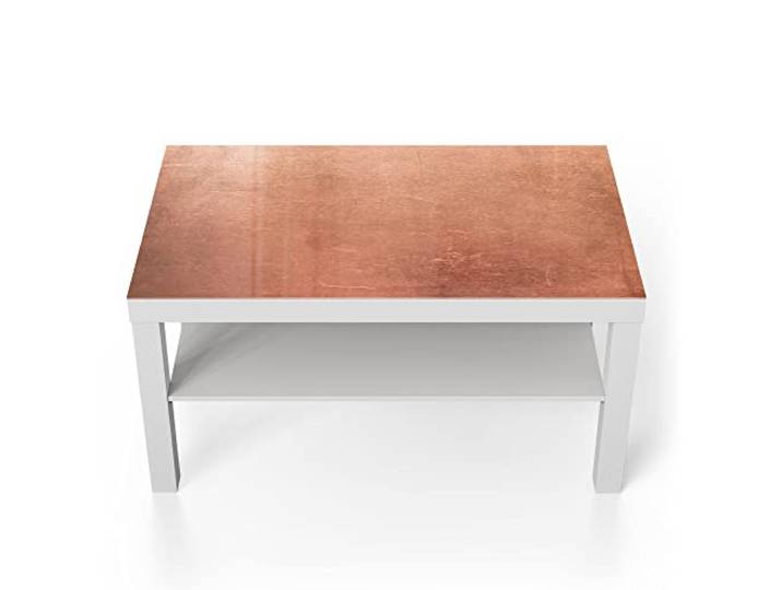 DEQORI Glastisch weiß groß 90x50 cm Motiv Kupferplatte mit Kratzern ausgefallener Beistelltisch aus Glas Hochglanz Couchtisch fürs Wohnzimmer moderner Couch Tisch mit Design