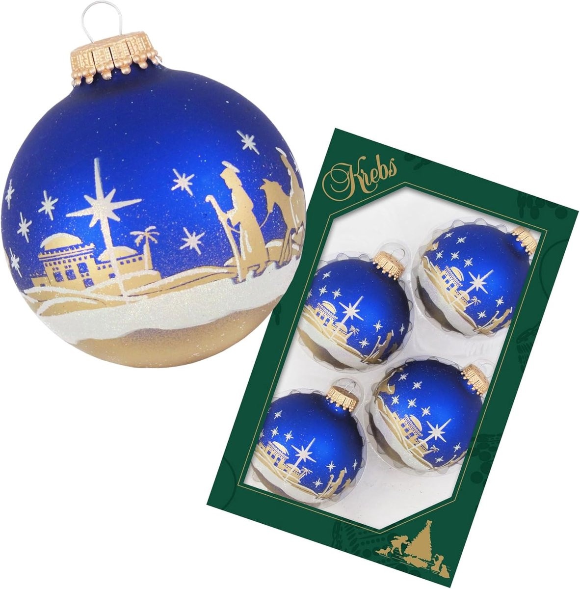 Glazen Kerstballen Blauw Bethlehem Handgemaakt Delicate Versiering 7 cm