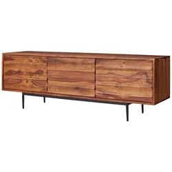 KADIMA DESIGN HiFi Lowboard WL5.636 Sheesham Massivholz Landhaus TV Kommode 147x50x38cm, Fernsehschrank Unterschrank mit 3 Türen, Fernsehtisch Ablagefach,