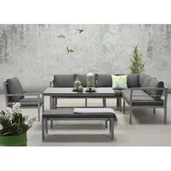 Garden Impressions Dining-Ecklounge "Lakes XL", inkl. Sitzbank, Tisch und Kissen,arctic grey / reflex black,mit Sessel