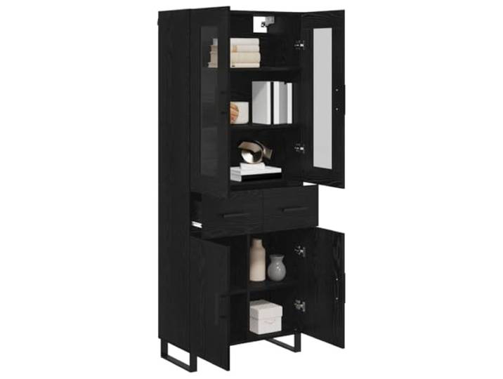 KTHLBRH Sideboard 2 Stück Schwarze Eiche Schichtholz und Glas Doppeltür, großer Raum, für Wohnzimmer und Esszimmer, minimalistisches Design
