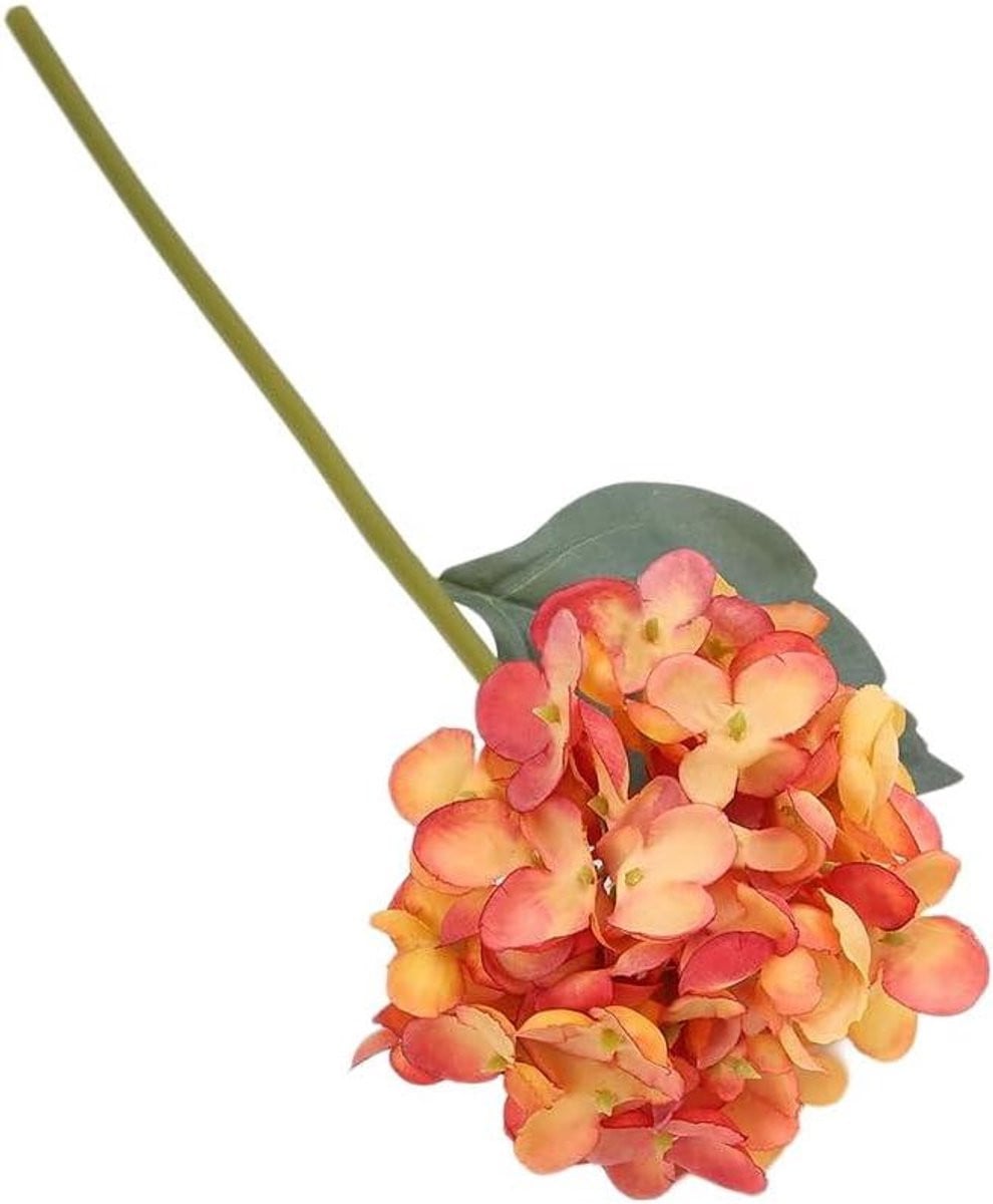Set van 10 Oranje Kunsthortensia's - Wasbare en Herbruikbare Nepbloemen voor Decoratie - 30 cm