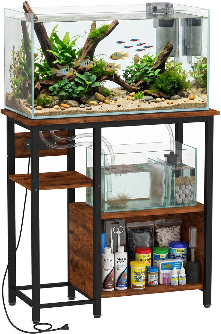 Brayden Studio Fish Tank Stand with Power Outlets 20-29 Gallon Brown, Black