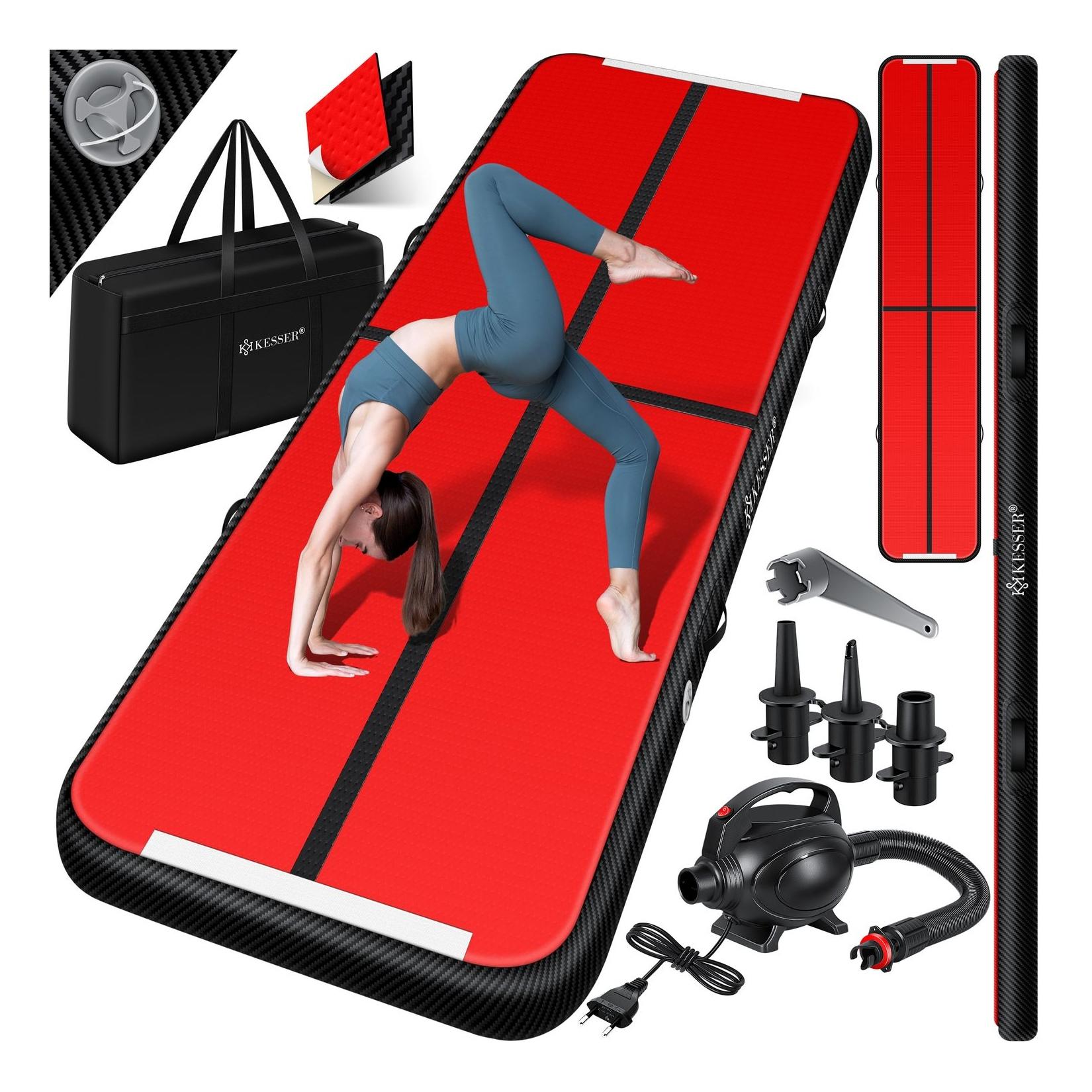 KESSER® Turnmatte Aufblasbar Airtrack 2m/3m/4m/5m/6m Fitness-Matte Gymnastikmatte inkl. Tragetasche & elektr. Luftpumpe Yogamatte, Tumbling Matten, Trainingsmatte, Turn- & Fitness