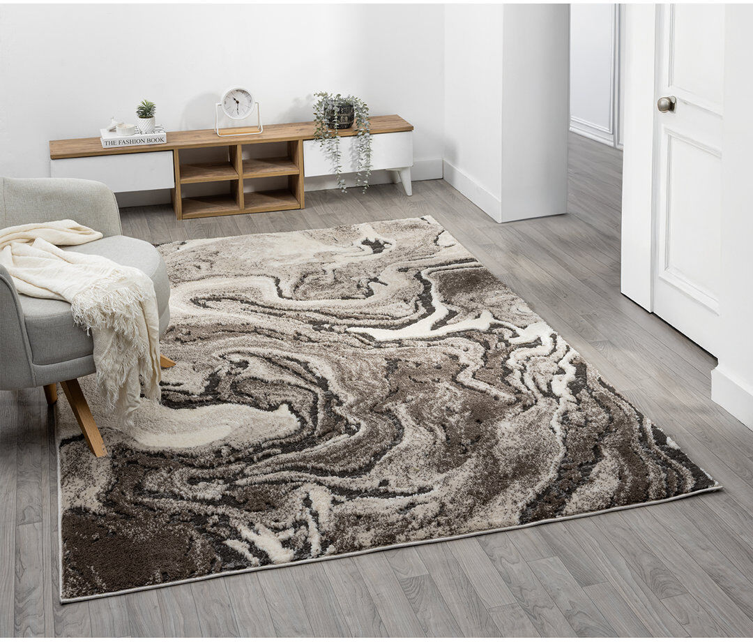 Metro Derel Modern Embossed Contemporary Living Room Area Rug - Marble Design,Mocha Mocha Rectangle 80 x 150 cm