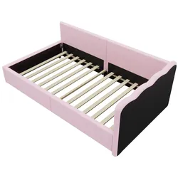 MODFU Daybett Vliesimitat Rosa mit MDF, LED-Ambientebeleuchtung, 90x200 cm, inklusive Lattenrost