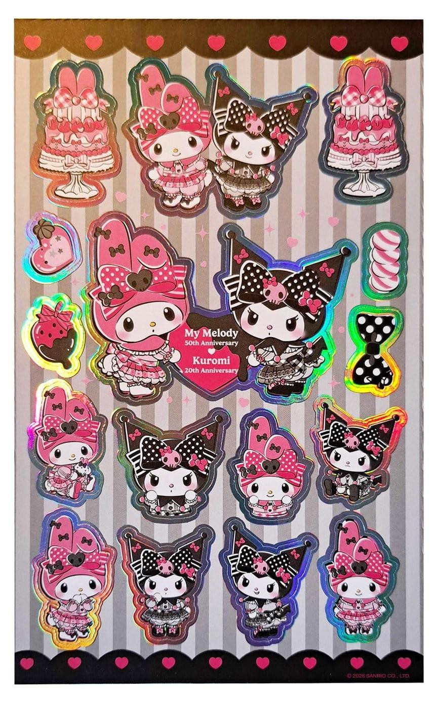 Sakami Merchandise Sanrio Stickerpakket Feestserie Kuromi en My Melody - Roze en Zwart