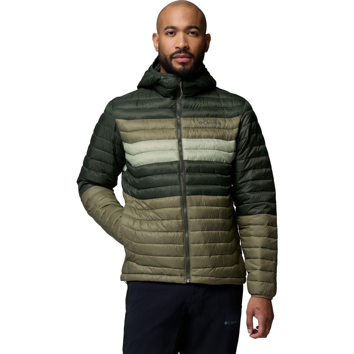 Columbia Men's Powder Pass Hooded Puffer Jacket stone green, greenscape, safari (397) XL 213413-2134131-397-XL