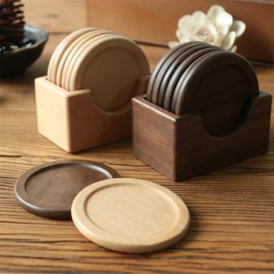 Uplift Treasures Walnut Wood Japanese Style Coaster Set beech Wood 6pcs