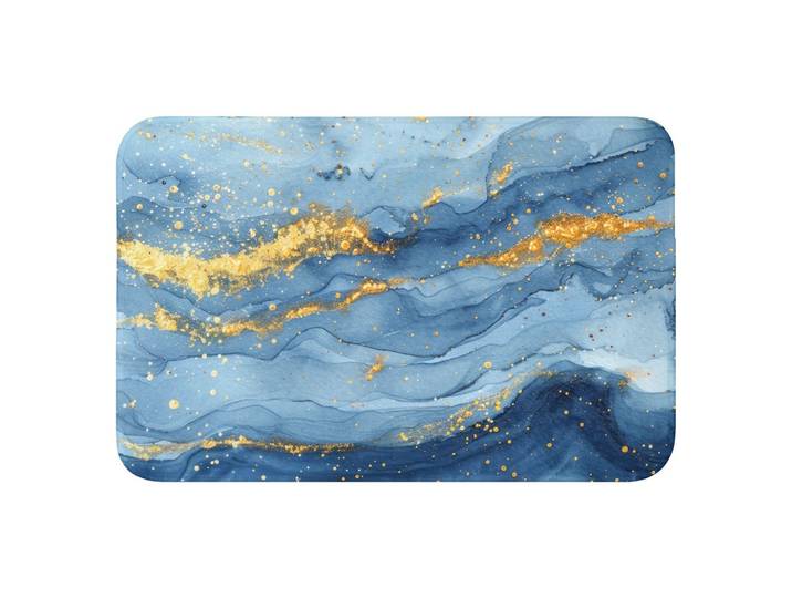 BADEMATTE Aquarell - Blau - Kunst - Gold - Luxus - Modern Rutschfest 60x40 cm