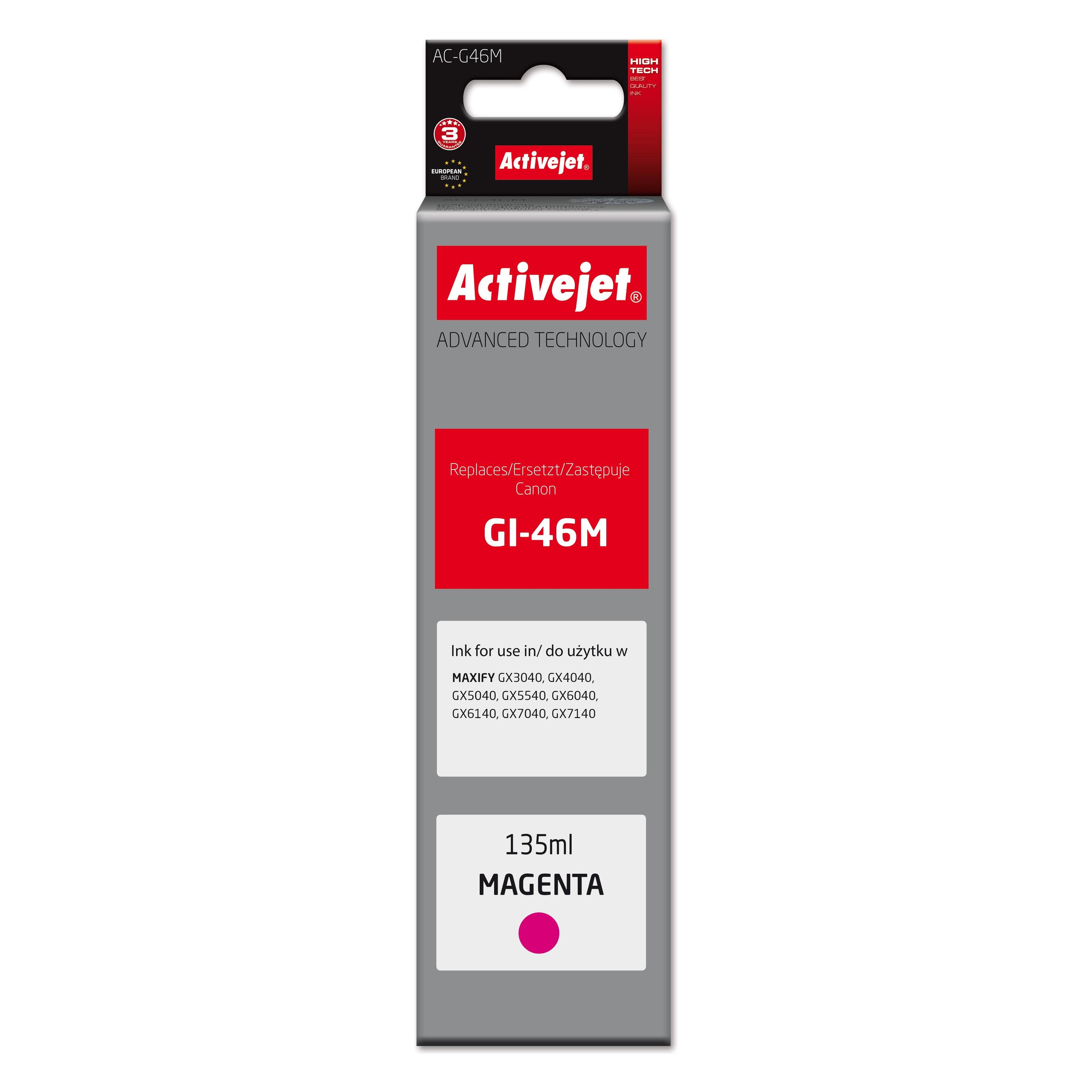 Activejet AC-G46M Tintenpatrone für Canon-Drucker Ersatz für Canon GI-46M Supreme 135 ml violett (AC-G46M)