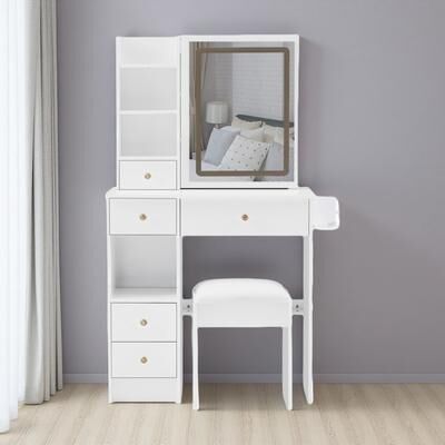 ZWYO HOSIMU "29.2"" Vanity Table Set with Sliding LED Mirror and Power Station"