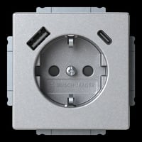 Schutzkontakt Steckdose mit USB-A und USB-C Anschluss aluminium, Retail