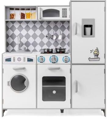 Costway Pretend Play Kitchen for Kids Aged 3+ with Real Sounds and Lights-White