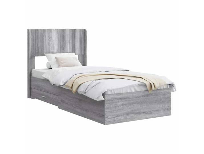 NEUF Lit 1 place - Pour chambre - Structure de lit - avec rangement - et tête de lit - Sonoma gris - 193 x 82 x 100 cm 132537