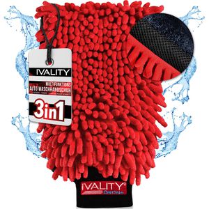 IVALITY Auto-Waschhandschuh 3in1, aus Mikrofaser, hochflorig, Maße 18 x 28 cm