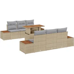 vidaXL 7-teiliges Gartenmöbelset mit Kissen Beige Poly Rattan