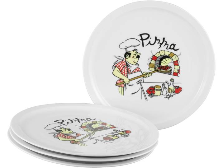 Pizzateller CREATABLE Milano Pizzabäcker, Teller Set, 4-tlg. , weiß (bunt), H:2cm Ø:30cm, Porzellan, Speiseteller, Pizzateller, Vielseitig einsetzbar, Europäische Qualität