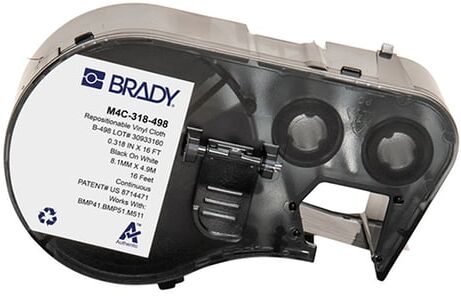 Brady M4C-318-498 etiquetas de tecido vinílico preto sobre branco 8,08 mm x 4,88 m