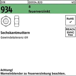 Sechskantmutter DIN 934 M24 8 feuerverz. 50 Stück