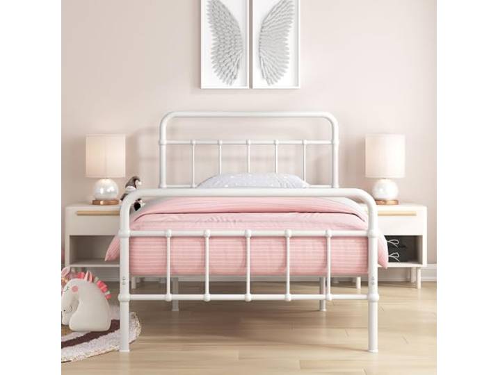 Zinus 90x200 cm Metall-Plattformbett Florence mit Kopf- und Fußteil aus Spindeln, Lattenrost aus Stahl, Matratzenauflage, einfache Montage, Schwarz