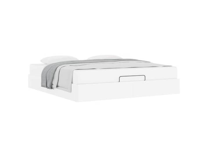 KTHLBRH Bett mit Matratze weiß 2 Stück PVC Fester Lattenrost, Schaumstoff mit hoher Dichte, Behälter unten, mattes Finish