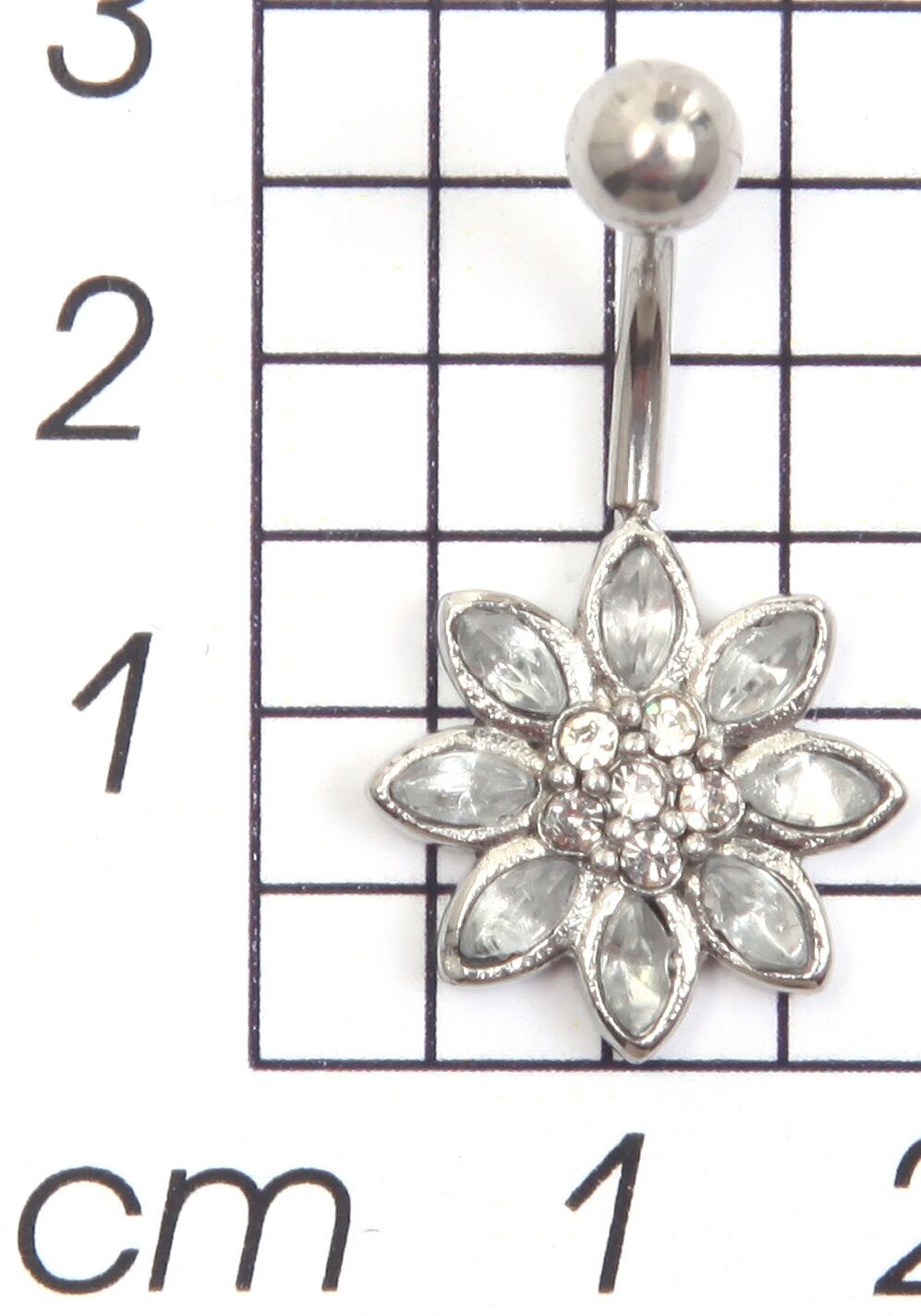 Bauchnabelpiercing FIRETTI "Schmuck Geschenk Piercing Körperschmuck Blume", silber (edelstahlfarben, weiß), Piercings, Damen, Edelstahl, Bauchnabelpiercing, mit Glasstein edelstahlfarben, weiß Einheitsgröße