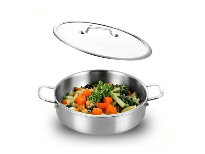 LuxusKollektion Schmorpfanne Servierpfanne 24cm Edelstahl Schmorpfanne m.Deckel