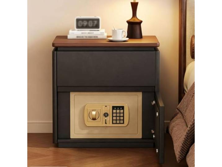 sunbiaouk Nachttisch aus Holz mit verstecktem Safe, moderner Nachttisch Nachttisch mit Zahlenschloss für Schlafzimmer und Wohnzimmer(Black,40*40*52cm)