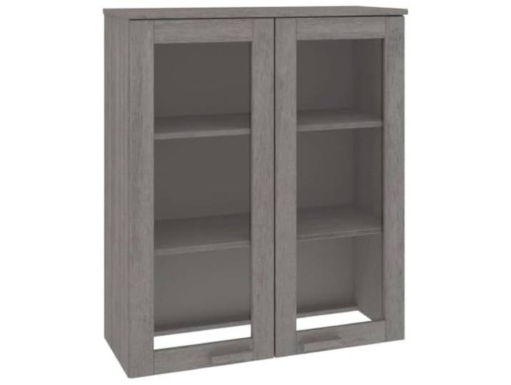 Fisinber Highboard-Aufsatz HAMAR Hellgrau 85x35x100 cm Kiefer Massivholz Erweiterung für Wohnzimmer und Esszimmer: 3 Regalböden mit Glastüren bieten staubgeschützten Platz für Geschirr und Deko.