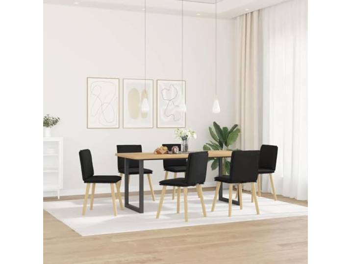 KGHFDVB Esszimmerstuehle 6 STK. Schwarz Stoff mit Metall und Holz Gestell Atmungsaktiver Stoffbezug, dick gepolstert, robustes Metall-Holz-Gestell, vielseitig einsetzbar