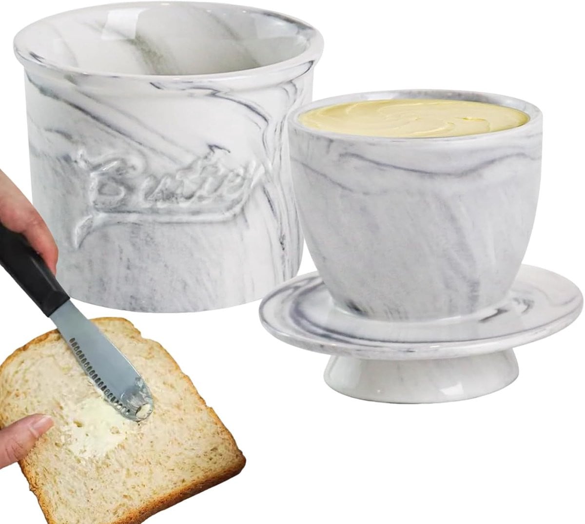 Wit keramische botervloot met deksel - 10 x 10 cm