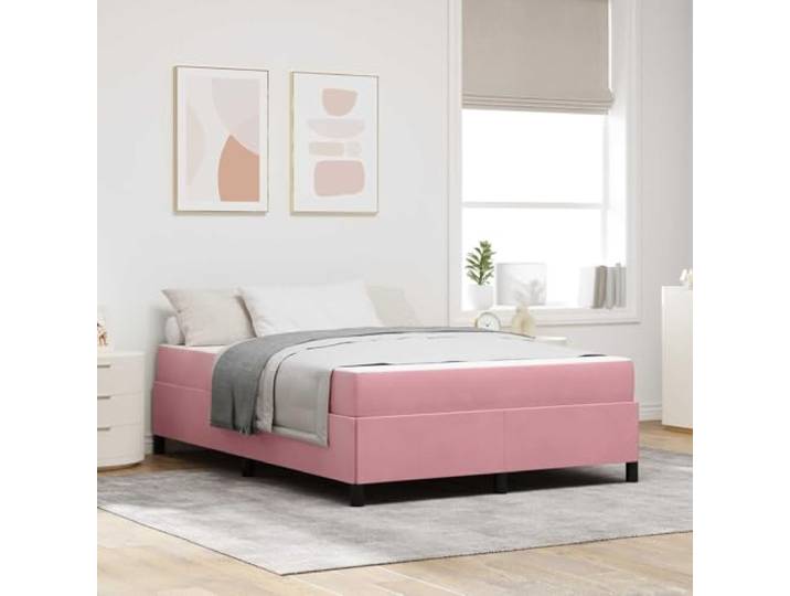 Holzwerkstoff Rahmen minimalistisch modernes Design Rosa 160 x 200 cm Bettrahmen mit Matratze Rosa 160 x 200 cm Stoff Doppelbett mit Lattenrost Taschenfederkern Komplettset