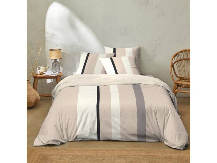Parure de lit en coton rayures beige + 1 taie 140x200 cm