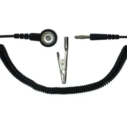 SAFEGUARD ESD-Spiralkabel, 1 MOhm, schwarz, 2,4 m, 10 mm Druckknopf, Bananenstecker