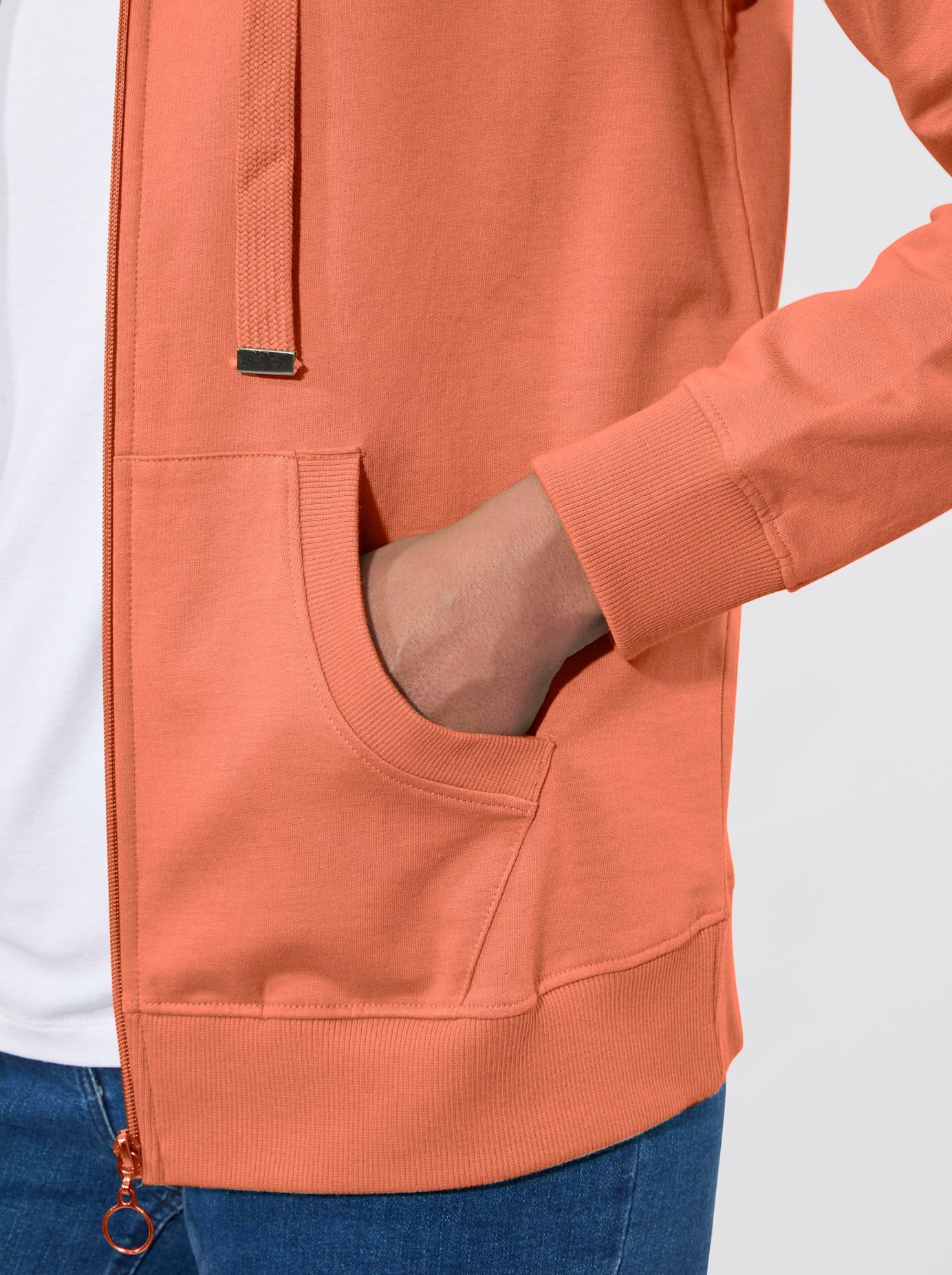 Shirtjacke CASUAL LOOKS "Sweatjacke", Damen, Gr. 44, papaya, 100% Baumwolle, unifarben, Shirts Shirtjacke papaya 44