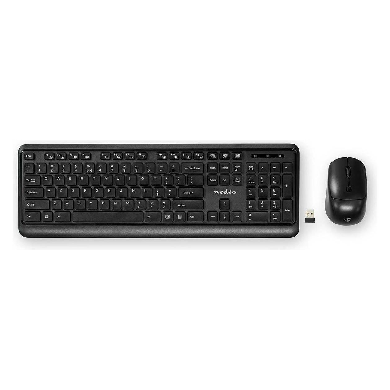 Nedis Maus und Tastatur-Set | Wireless | Maus- und Tastaturverbindung: USB | 800 / 1200 / 1600 dpi | (US, Kabellos) (KBMCW100BKUS)