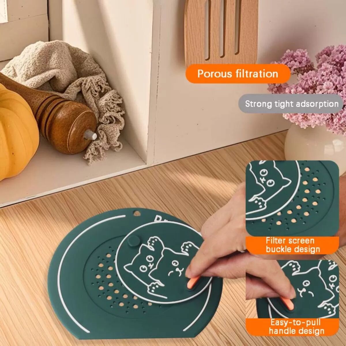 INF Couvercle de drain de plancher de salle de bain 2-en-1 - Bouchon de drain anti-odeur et attrape-cheveux en silicone Gris