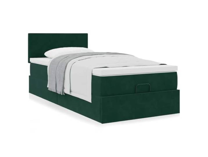 KKgypkn Ottoman-Bett mit Matratze Dunkelgrün 120x190 cm Samt, Bett mit Stauraum und Taschenfederkernmatratze, Komfortables Polsterbett mit Hebemechanismus und Matratzenauflage