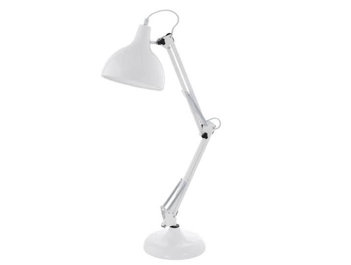 EGLO Lampe de table Borgillio\, lampe de bureau vintage 1 flamme au design industriel\, lampe de chevet en acier\, couleur blanche\, douille E27\, avec interrupteur