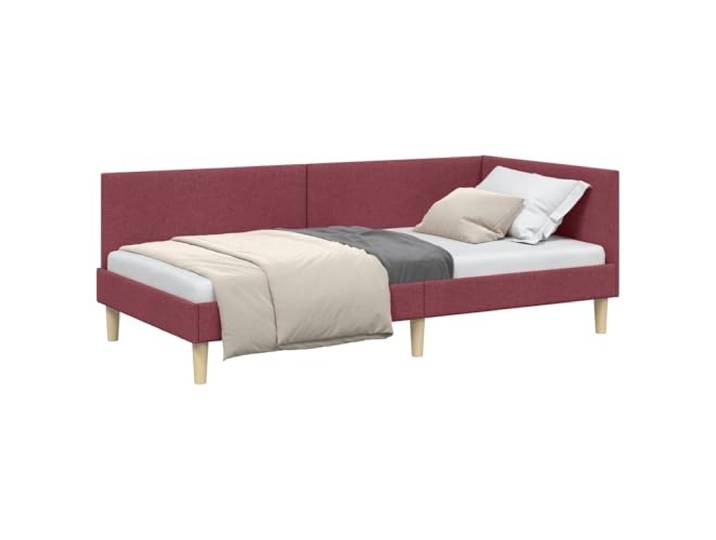 PUGYNBK Eckbett in Weinrot, 100 x 200 cm L-Form, Stoff und Sperrholz, wendbares Kopfteil, vielseitig einsetzbar, einfache Reinigung